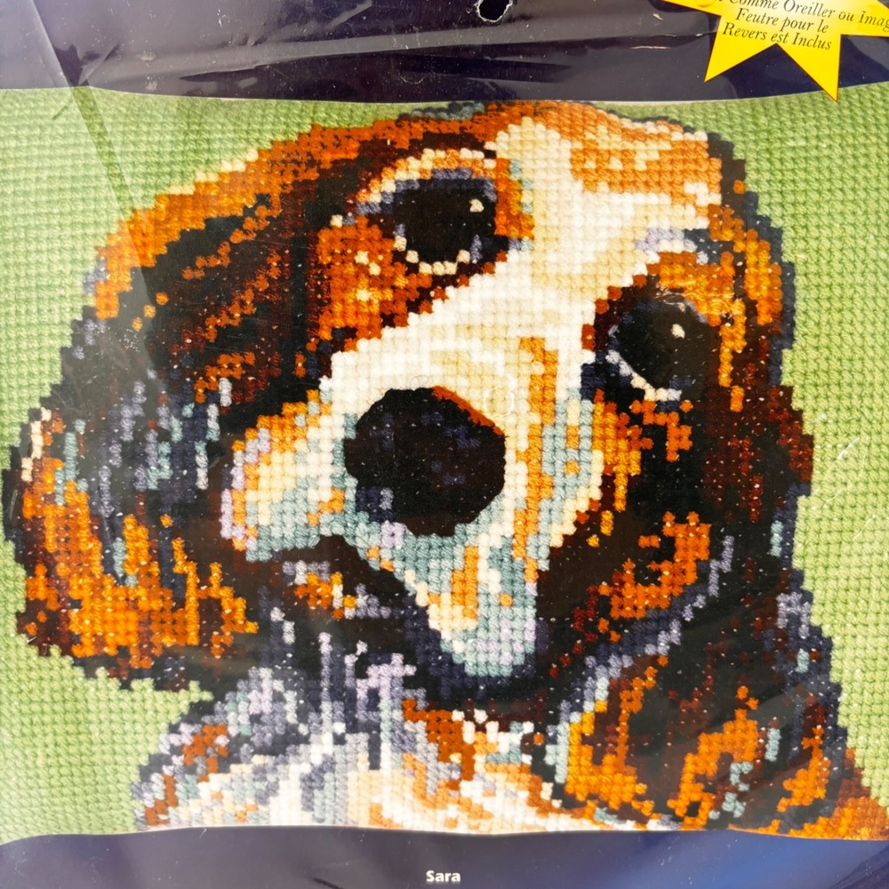 Vtg Janlynn Counted Cross Stitch Kit Dog Puppy Chunky Big Stitch Spaniel